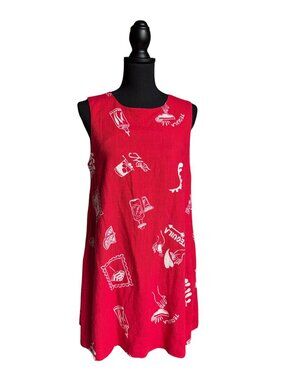 Anthropologie Paper Heart Tequila / Margarita Print Linen Blend Dress (Red) - M